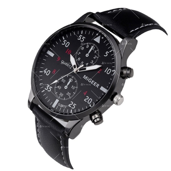 Спортно-елегантен мъжки часовник с кожена каишка и кварцов механизъм WW41 6