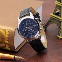Елегантен мъжки кварцов часовник с кожена каишка WW38