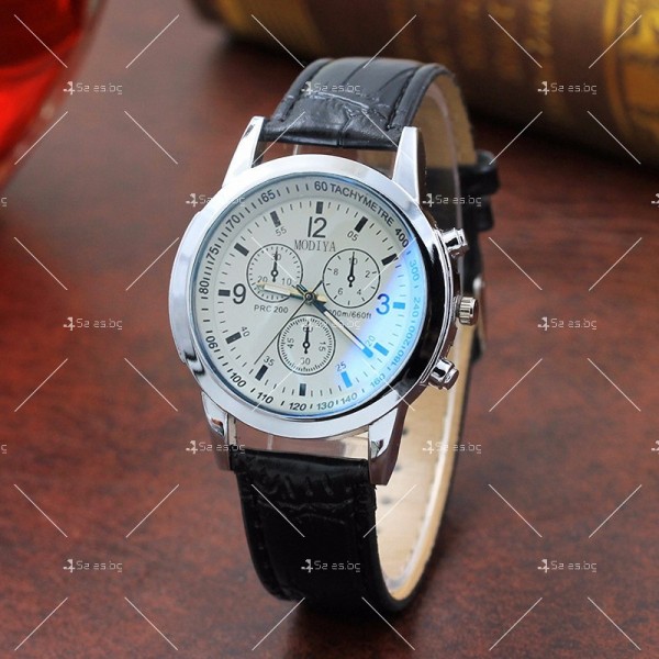Елегантен мъжки кварцов часовник с кожена каишка WW38 2