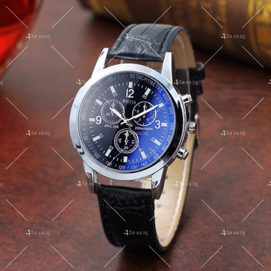 Елегантен мъжки кварцов часовник с кожена каишка WW38