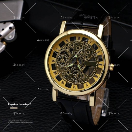 Изискан мъжки ръчен часовник с кварцов механизъм и кожена каишка WW34