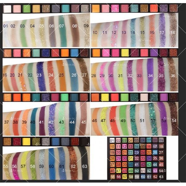 Голяма цветна палитра – 63 цвята сенки за очи HZS882 8