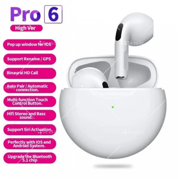 Безжични слушалки Pro 6,  IPX4 водоустойчив, зареждаща се кутия 5