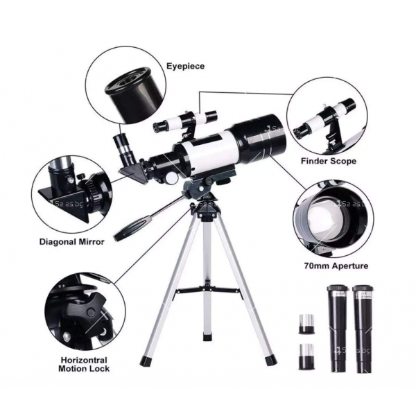 Пречупващ се астрономически телескоп с адаптер за смартфон 6