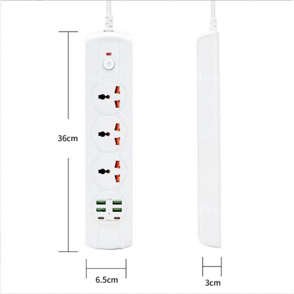 Универсален тип разклонител с три гнезда и USB букси 4