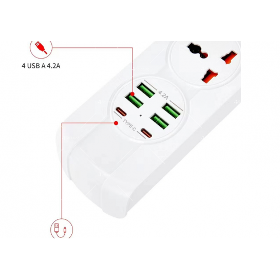 Универсален тип разклонител с три гнезда и USB букси