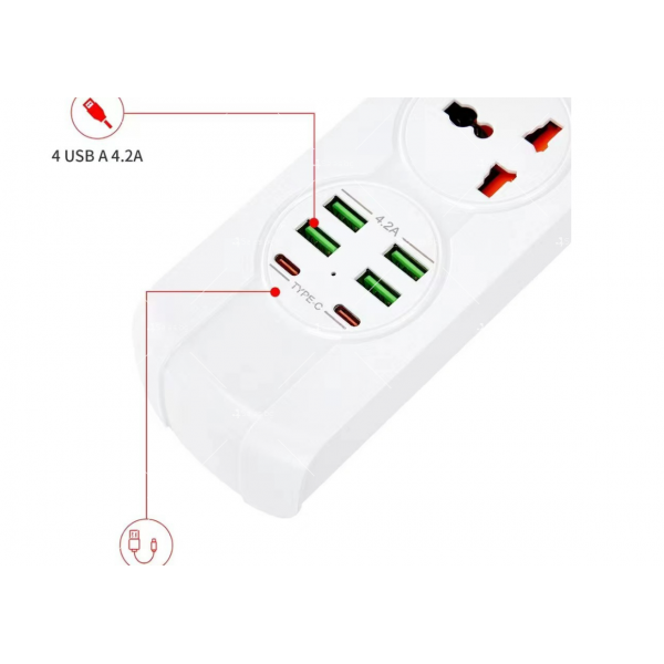 Универсален тип разклонител с три гнезда и USB букси 6